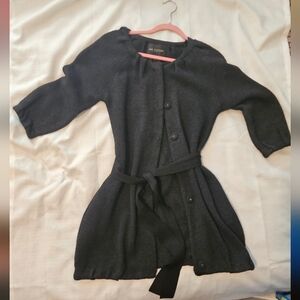 Women's Black Button-Up Cardigan with Belt.